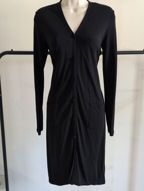DKNY Black Long-Sleeve Button-Down Midi Dress